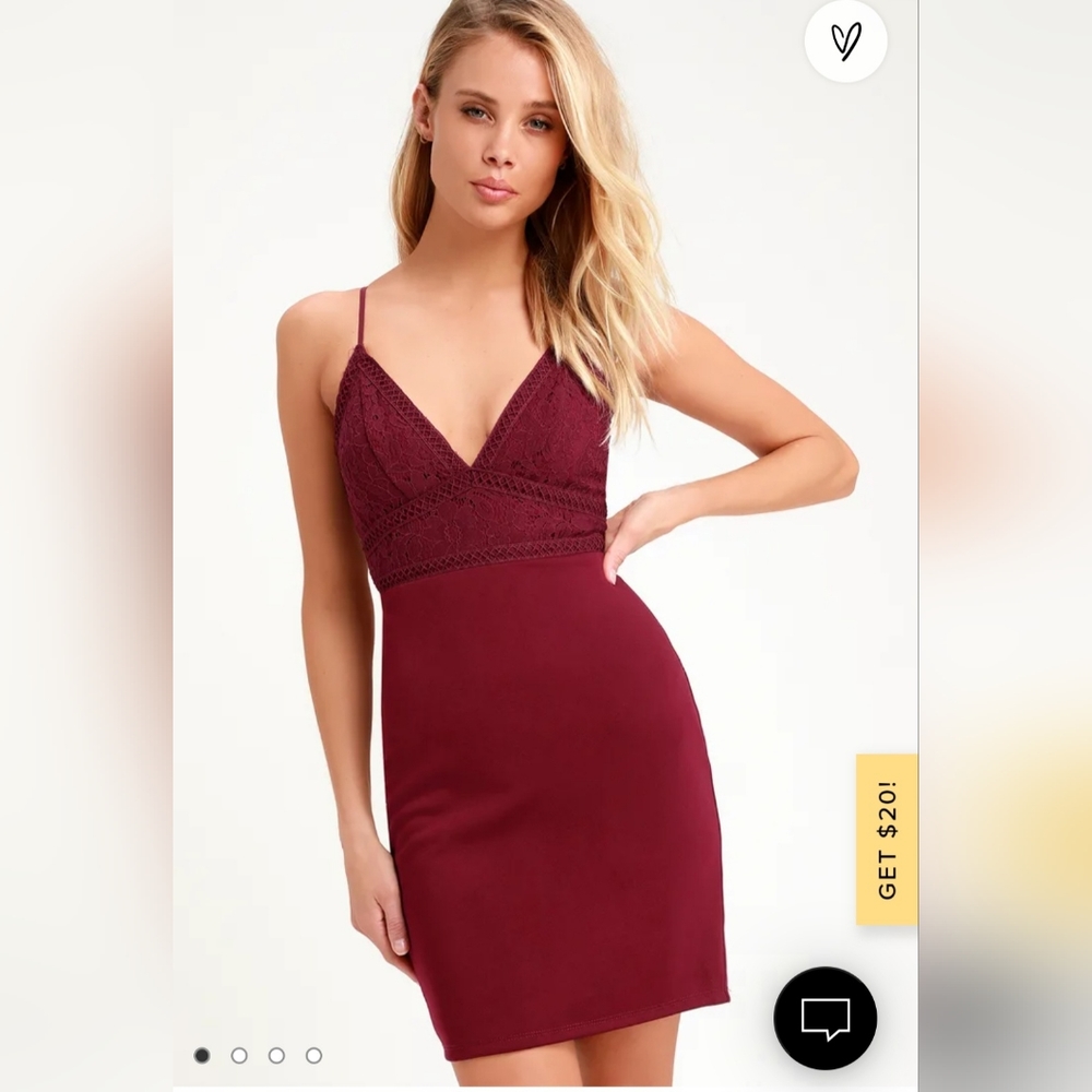 Late Night Snack Wine Red Lace Backless Bodycon Dress